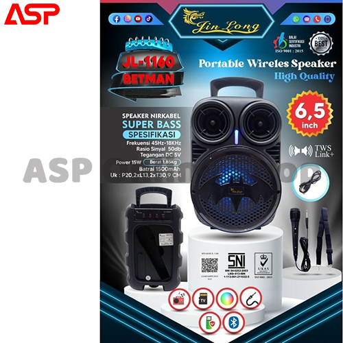 JINLONG JL 1160 JL1160 JL-1160 BATMAN Speaker Bluetooth Portable Karaoke 6,5 inch