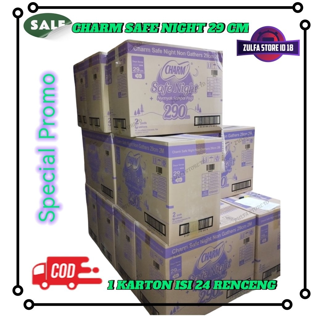 Charm Safe Night 29cm isi 2 |Renceng Pembalut Malam Wanita |karton isi 24renceng