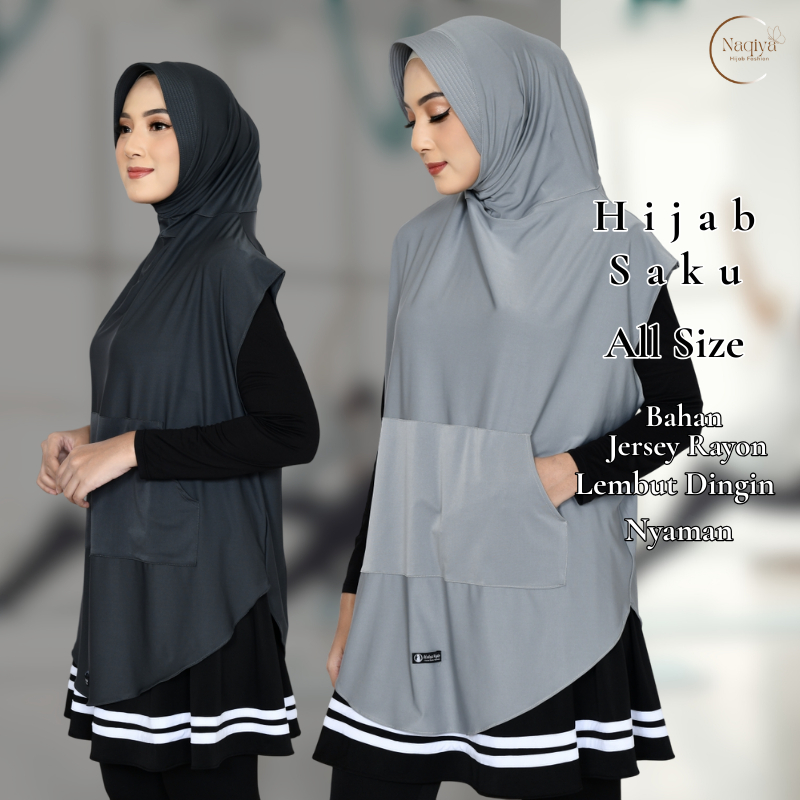 Jilbab Khimar Hijab Sporty Lengan Saku Atalya Hijab Jersy Streach Kerudung Olahraga Jumbo