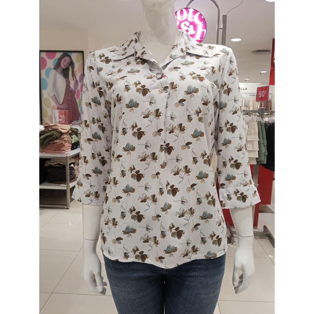 kemeja Ako motif bunga tangan 7/8