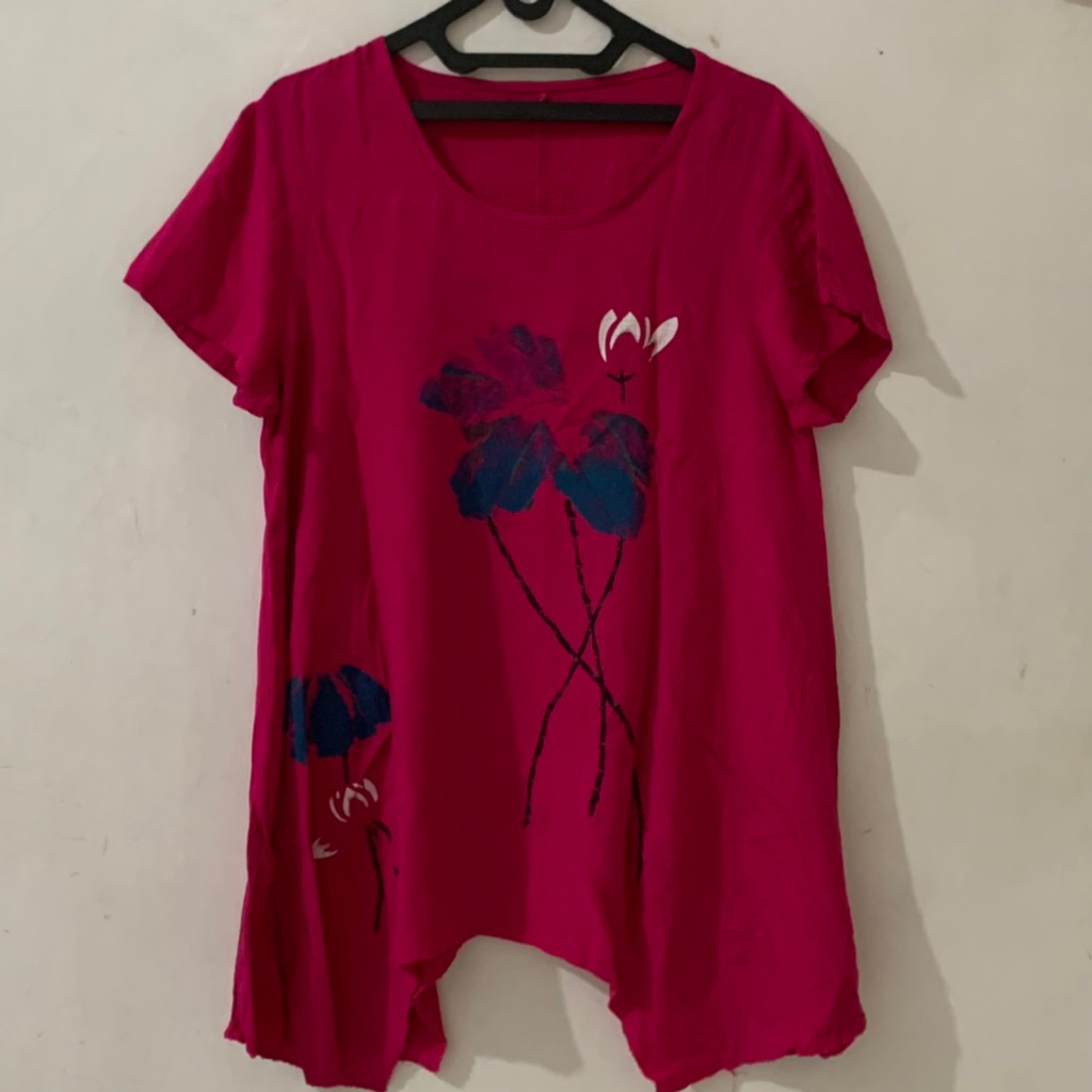 Blouse midi dress tunik pink fuschia preloved