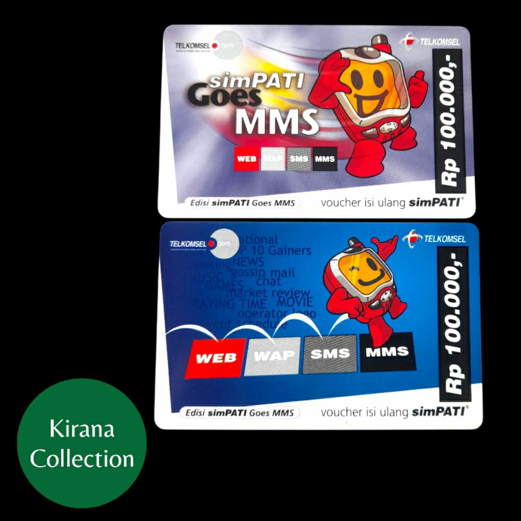 LOT T394 KOLEKSI KARTU TELEPON LAMA INDONESIA VOUCHER SIMPATI EDISI SIMPATI GOES MMS USED BEKAS 2PCS