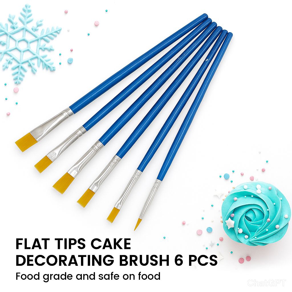 

Kuas Hias Kue Flat Tips 6 Pcs | Cake Decorating Brush Food Grade