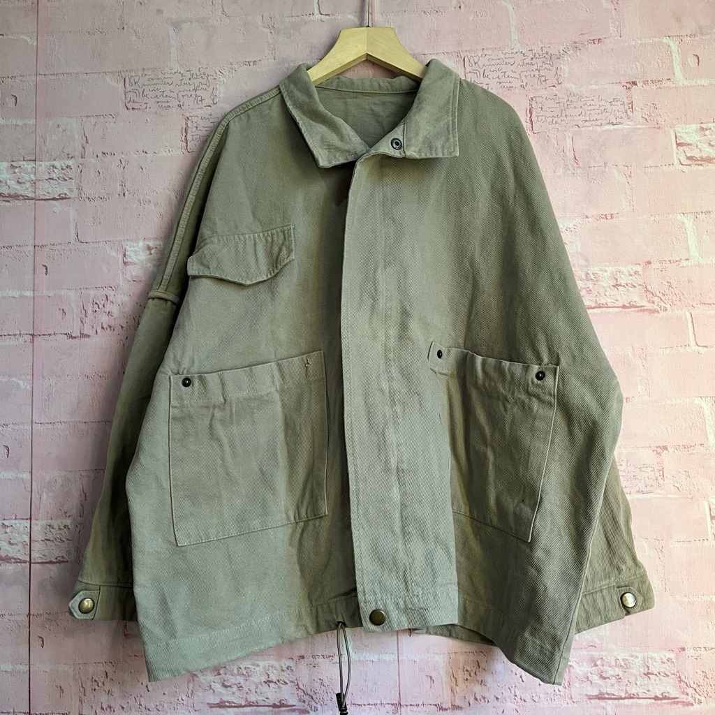 jacket jeans unisex warna hijau armi tebal jacket jeans pakaian wanita jacket oversize