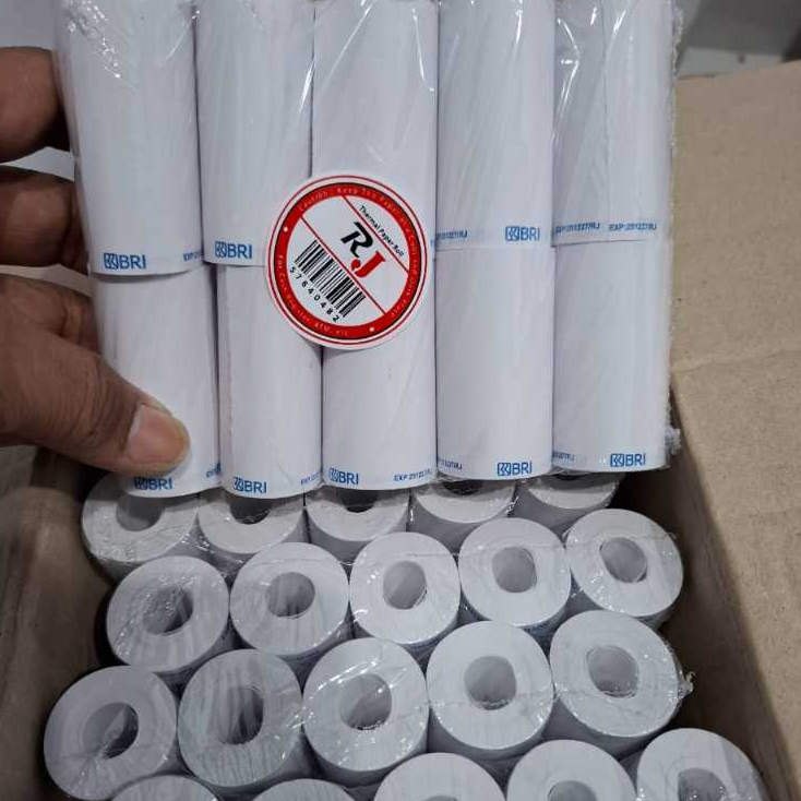 

Paket 10 roll KERTAS THERMAL LOGO BRI 57X30 Merk RJ ( Panjang 12 Meter & Tanpa Tulang)