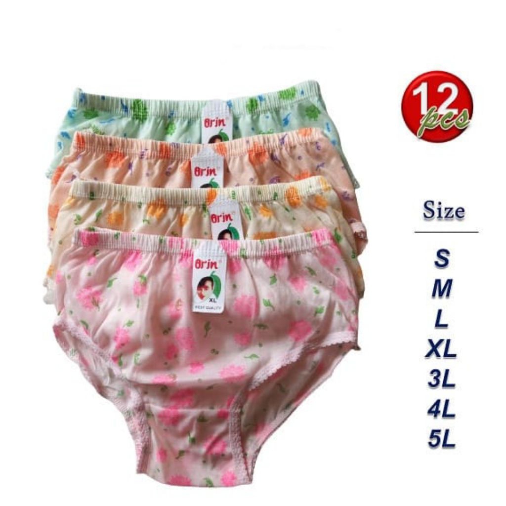 1Lusin 12pcs Celana Dalam Orin Wanita CD Lokal Wanita Motif Bunga
