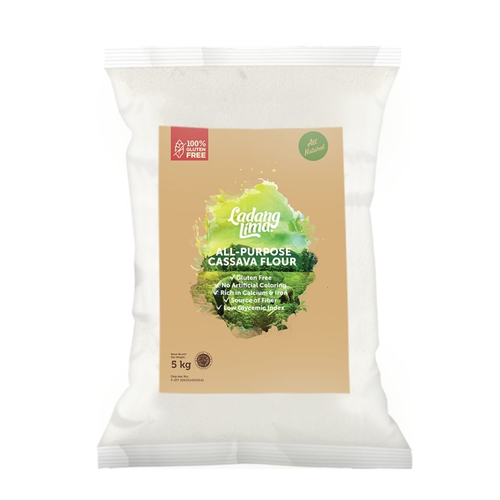 

Ladang Lima Tepung Singkong / All Purpose Cassava Flour Ladang Lima 5 kg / APF / Tepung Cassava/ Ladanglima