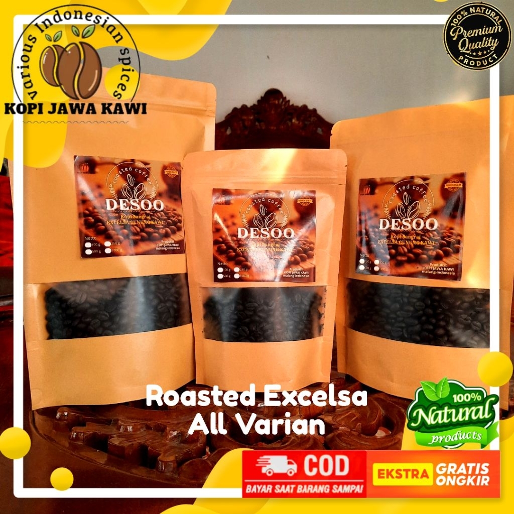 

Kopi Sangrai Excelsa Premium Dark Roasted 100% Biji Coffee Tua Natural Full Wash Gunung Kawi