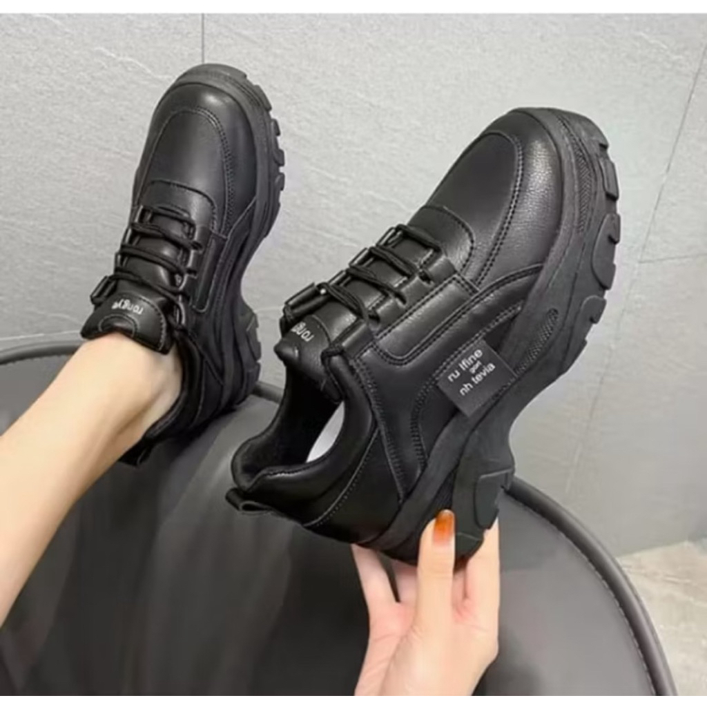 "New Macati"Sepatu Sekolah Hitam Wanita Korean Style Sepatu Perempuan Korean Style Warna Hitam