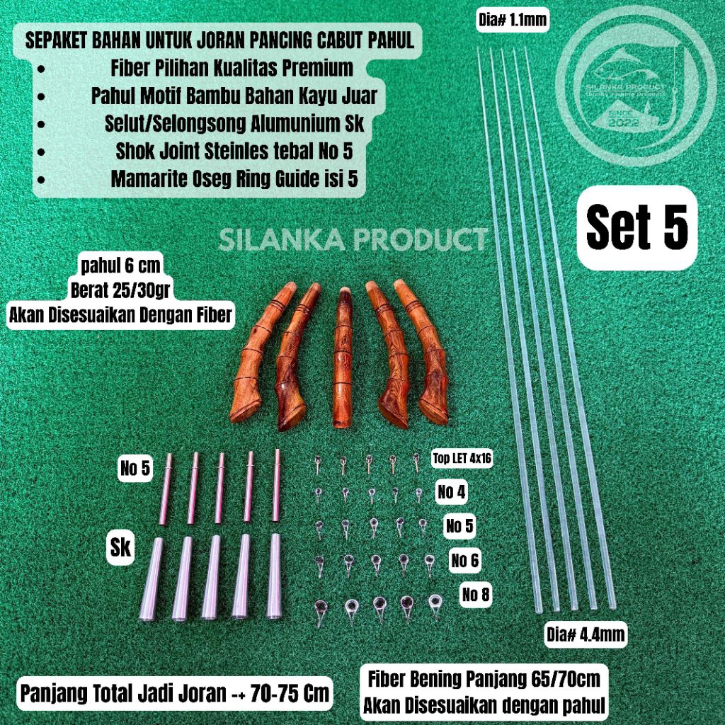 Sepaket Bahan Joran Pancing Cabut Pahul, motif Bambu kayu juar U/Jerpon 70-75cm fiber Bening