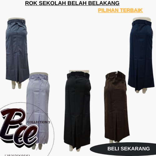 Rok span belah belakang seragam anak SMP/SMA/KULIAH/KERJA panjang non karet Abu-abu, Biru, Coklat, H