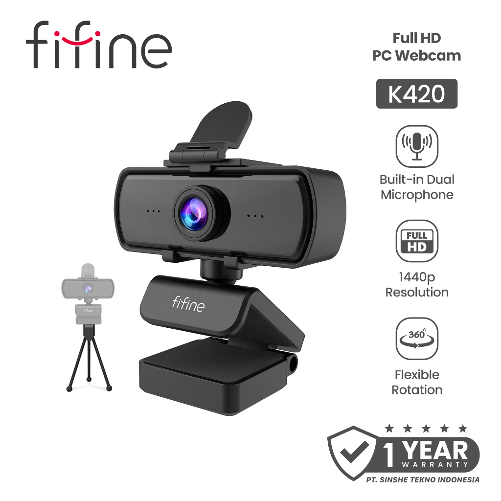 Fifine K420 2K 1440P 4MP HD Webcam USB Laptop Streaming Noise Cancelling Microphone Privacy Shutter