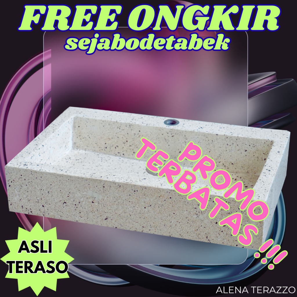 WASTAFEL TERASO KERAMIK MINIMALIS MARMER CUCI TANGAN WASTAFEL KOTAK VARIAN BATU HITAM ALENA TERAZZO