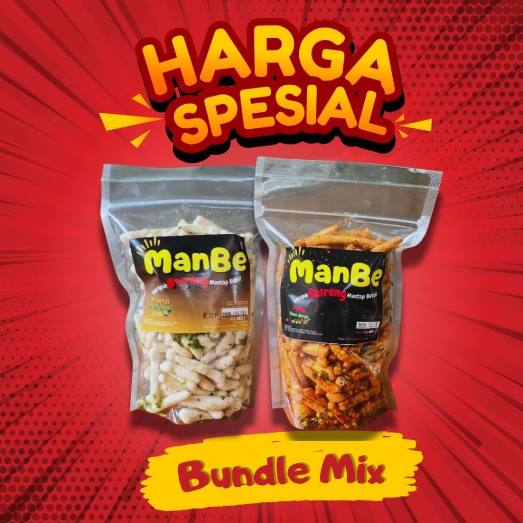 

NgemlYuk - Bundle Mix 500gr Basreng Pedas Daun Jeruk Dan Original - Renyah dan Gurih untuk Ngemil by MANBE - Basreng Kemasan Pouch - Basreng Kemasan Standing - Basreng Kemasan Ziplock - basreng kemasan pouch daun jeruk
