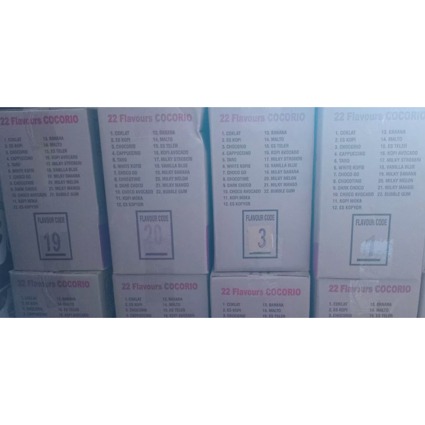

Cocorio 1 Karton Isi 72 Renteng (Total 720 Sachet) – Varian Rasa Coklat, Oreo, Kopi, Banana, dll