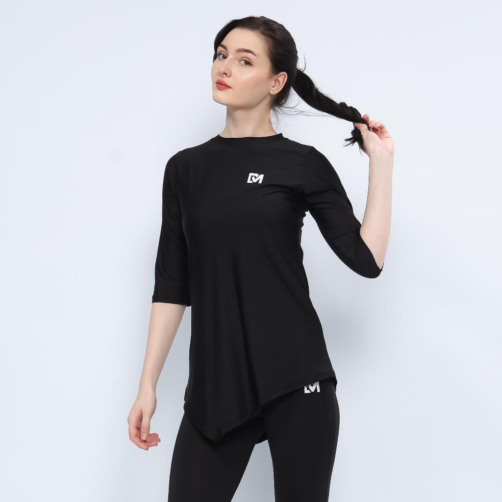 DMOVE Baju Olahraga Wanita Tunik Hijab Friendly - Baju Olahraga Wanita Lengan 3/4 Gym Running Zumba 
