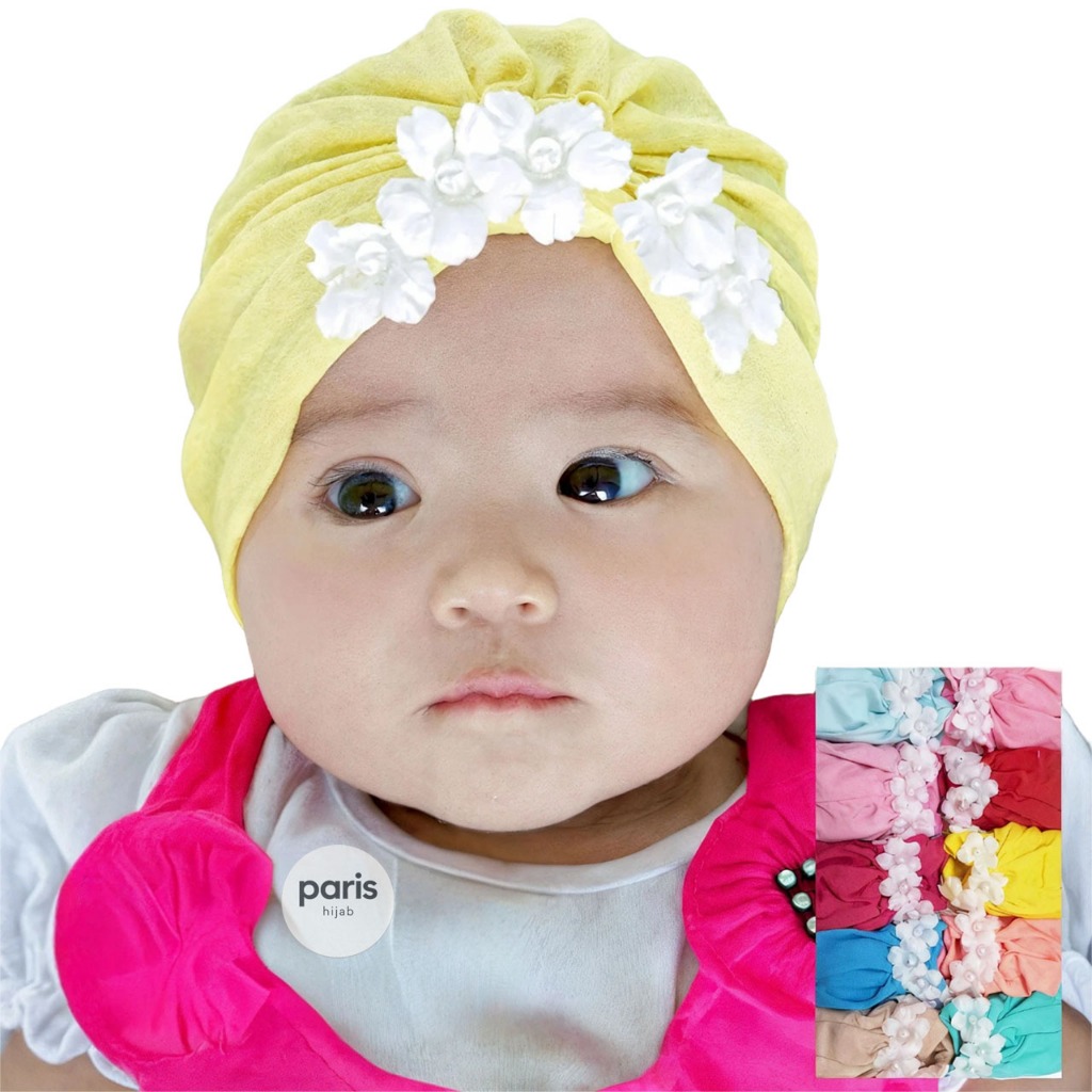 Turban bayi bunga melati putih tengah aesthetic premium - headband ciput anak baby Perempuan Cewek
