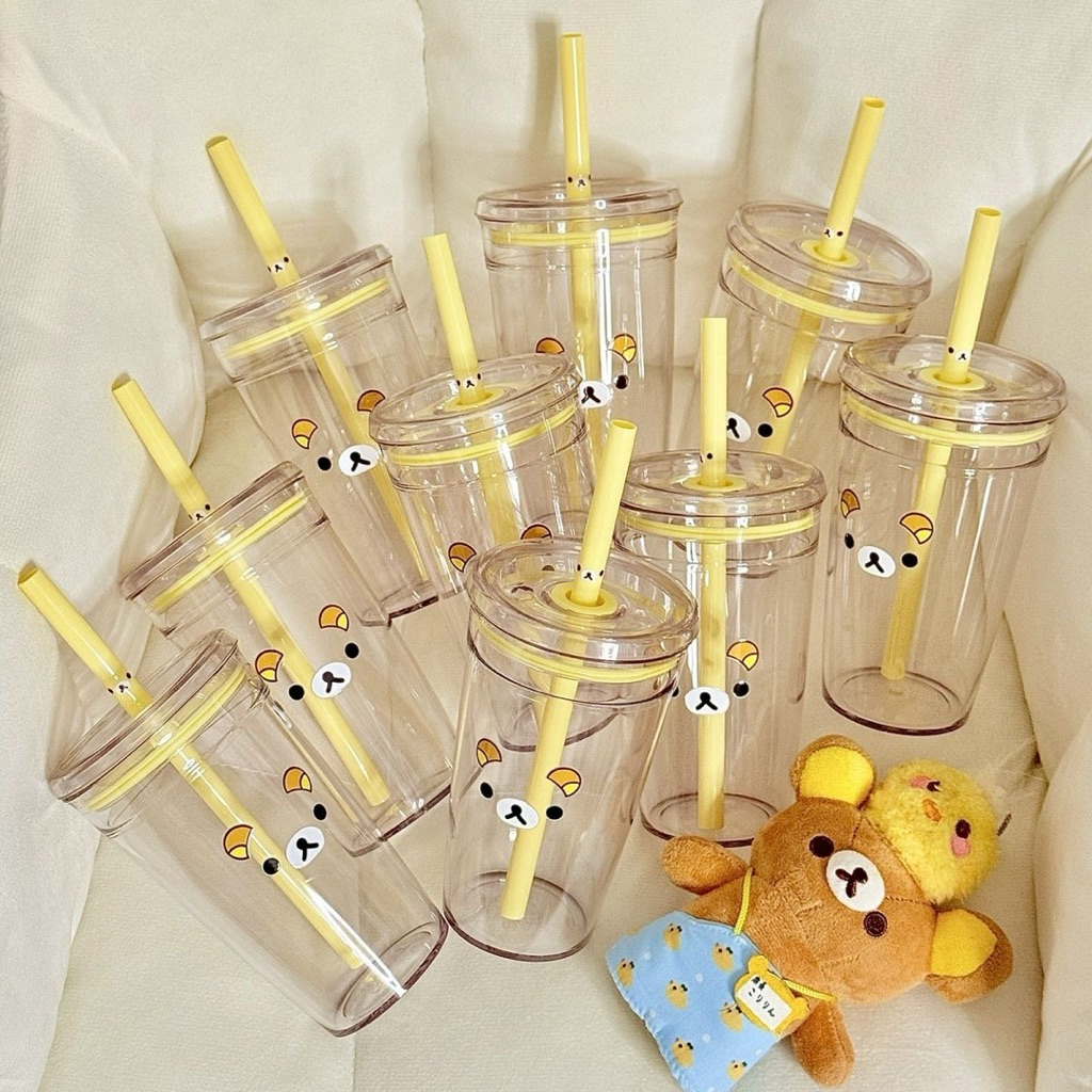 [PREORDER] Gelas Rilakkuma Lucu – High Capacity 450 ml dengan Tutup & Sedotan
