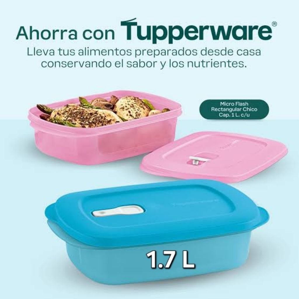 Tupperware Micro Flash Rectangular 1.7 Liter (1 Pcs) Tosca Blue / Wadah Microwaveable Kotak Makan Co