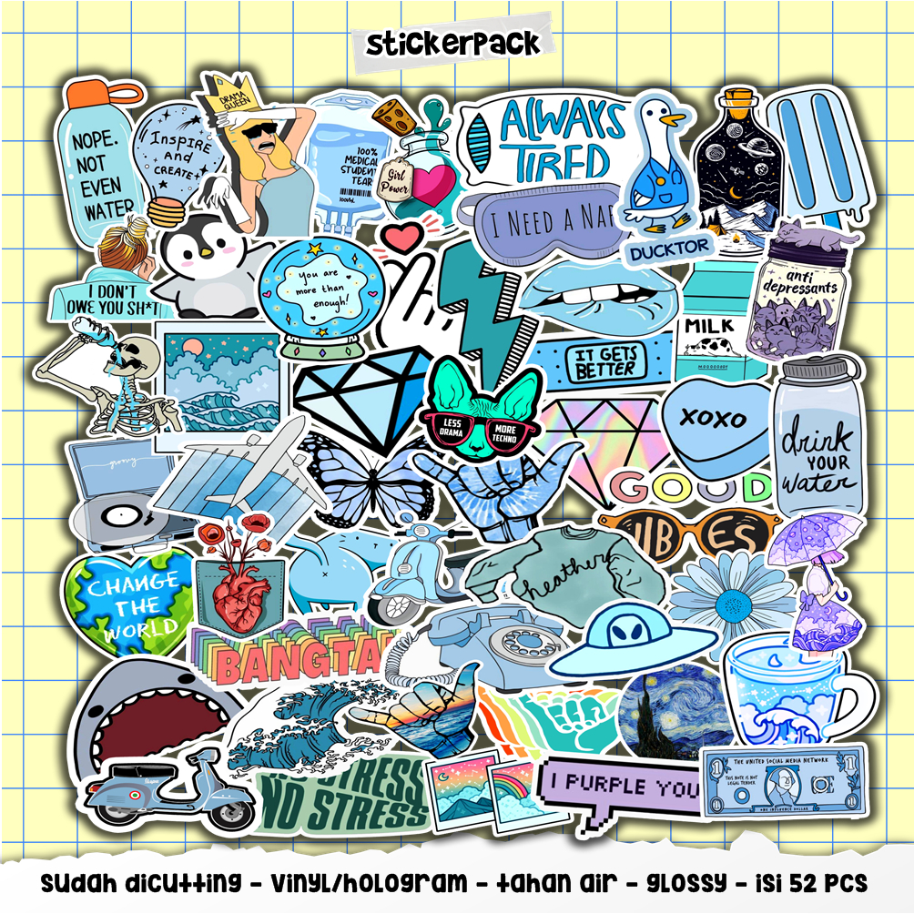 

aesthetic sticker isi 52pcs part 3, vinyl & hologram tahan air