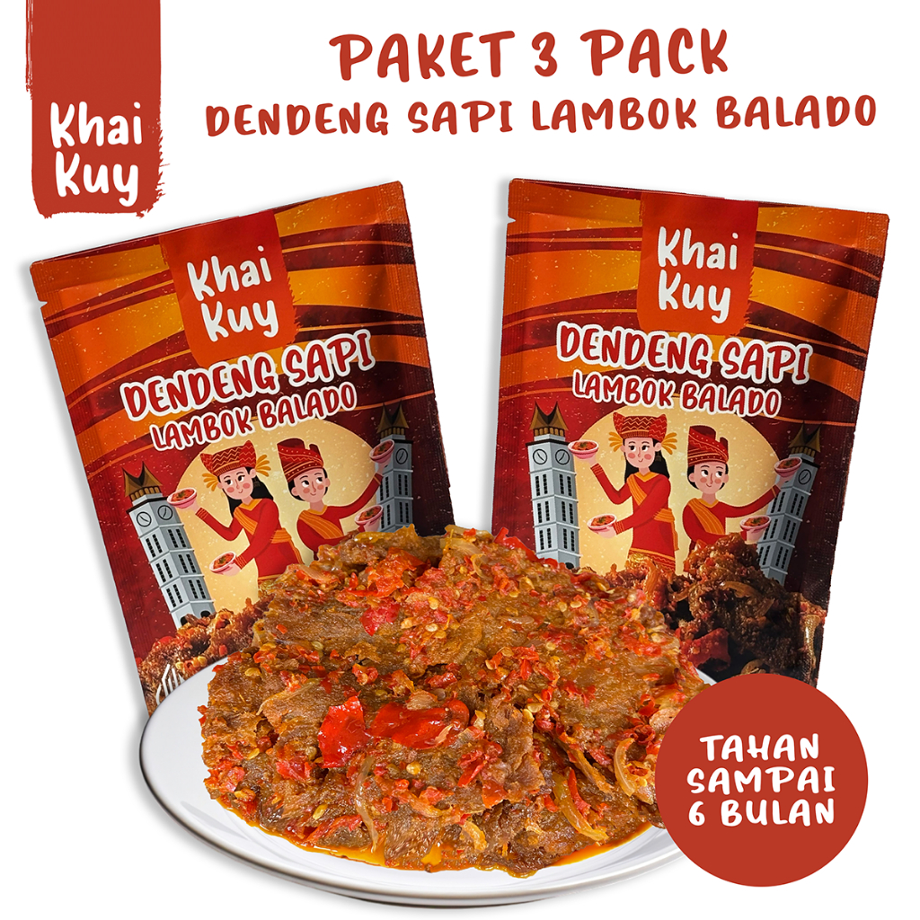 

Paket Hemat 2 Pack 150gr Dendeng Lambok Balado Khaikuy Kemasan Siap Saji