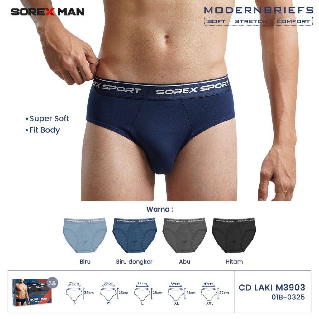 (3 Pcs = 1 box) CD Pria brief Sorex M3903 / celana dalam segitiga cowok super soft 3903 Sorex-man
