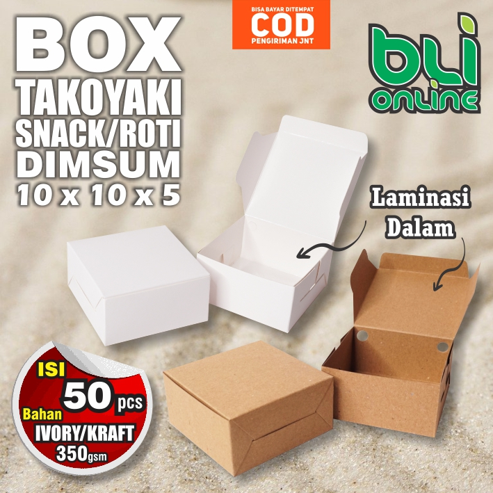 

Dus Takoyaki 10 x 10 x 5 / isi 50 pcs / Box Donat / Kotak Dimsum / Dus Kue / Kardus Roti / Snack