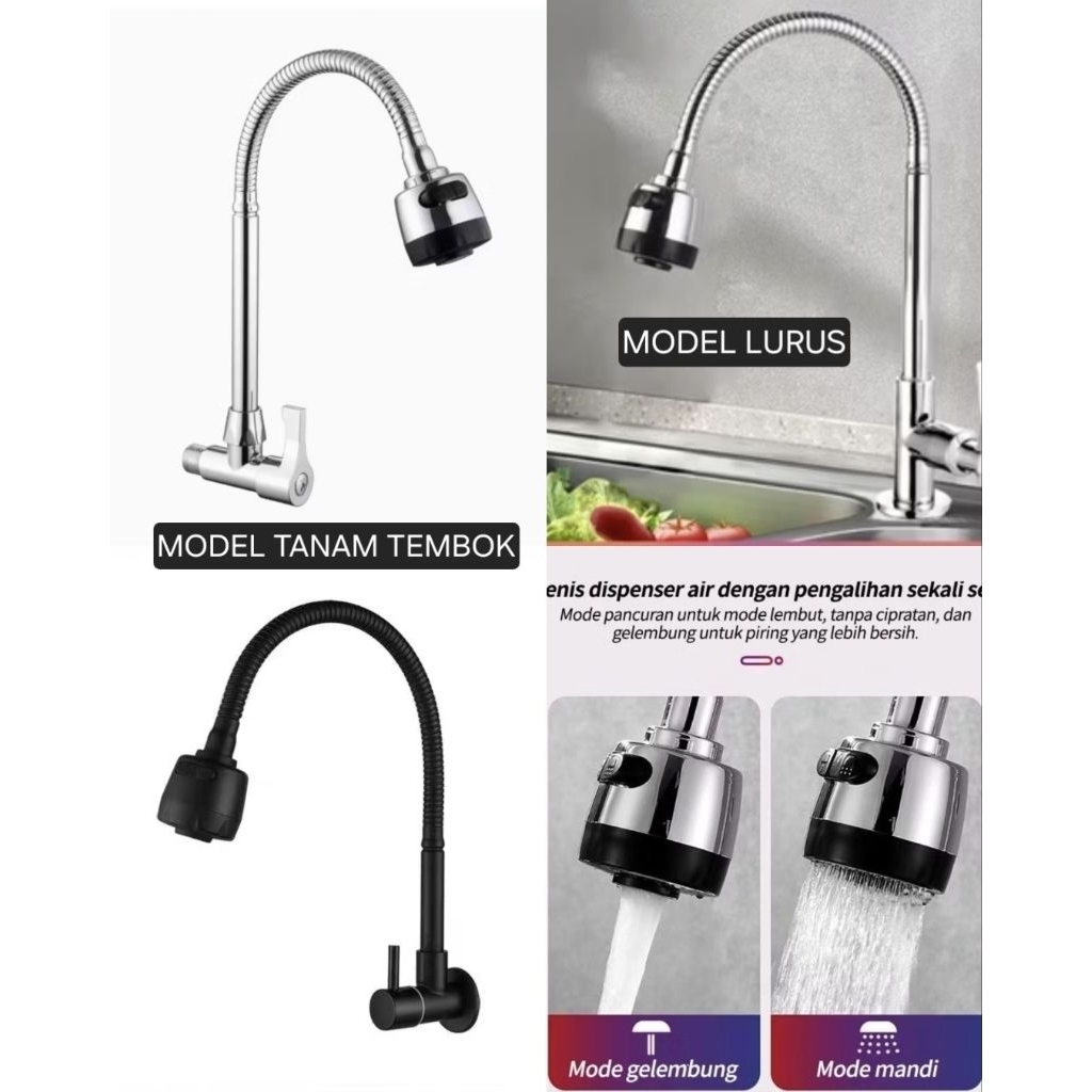 K38 - 360° Keran Stainless Leher Angsa Premium Dapur Wastafel Flexibel Cuci Piring Kran Air Tembok 2