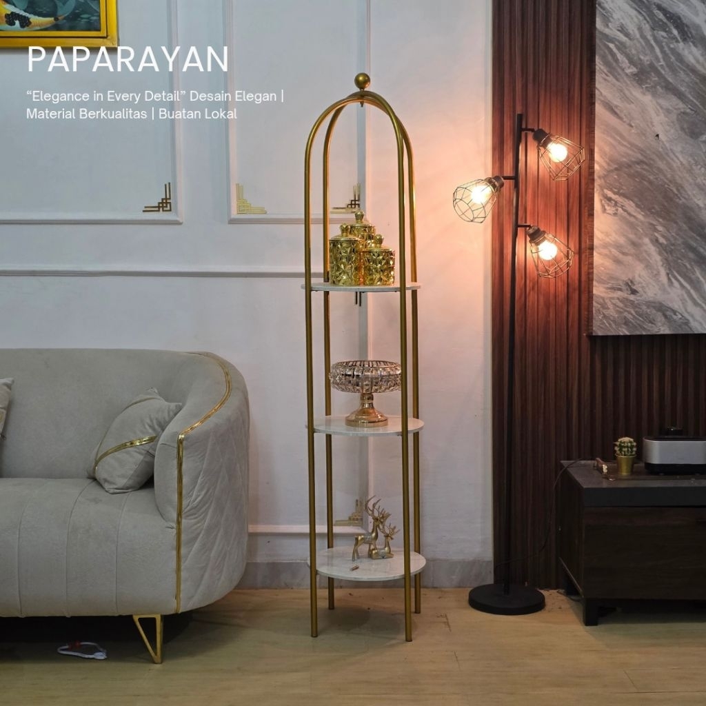 Rak sudut ruang tamu besi bulat - Paparayan Furniture