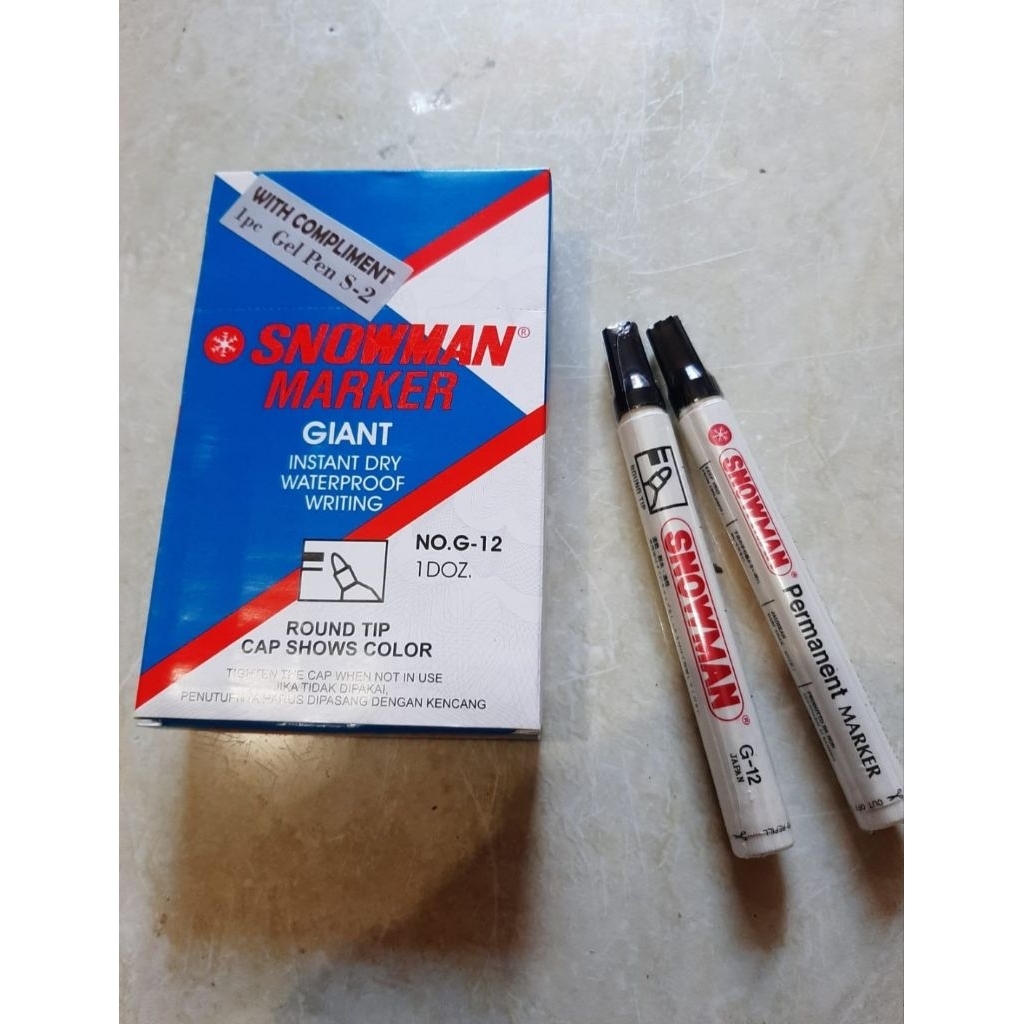 

1pack - SPIDOL HITAM PERMANEN MERK SNOWMAN MARKER G 12