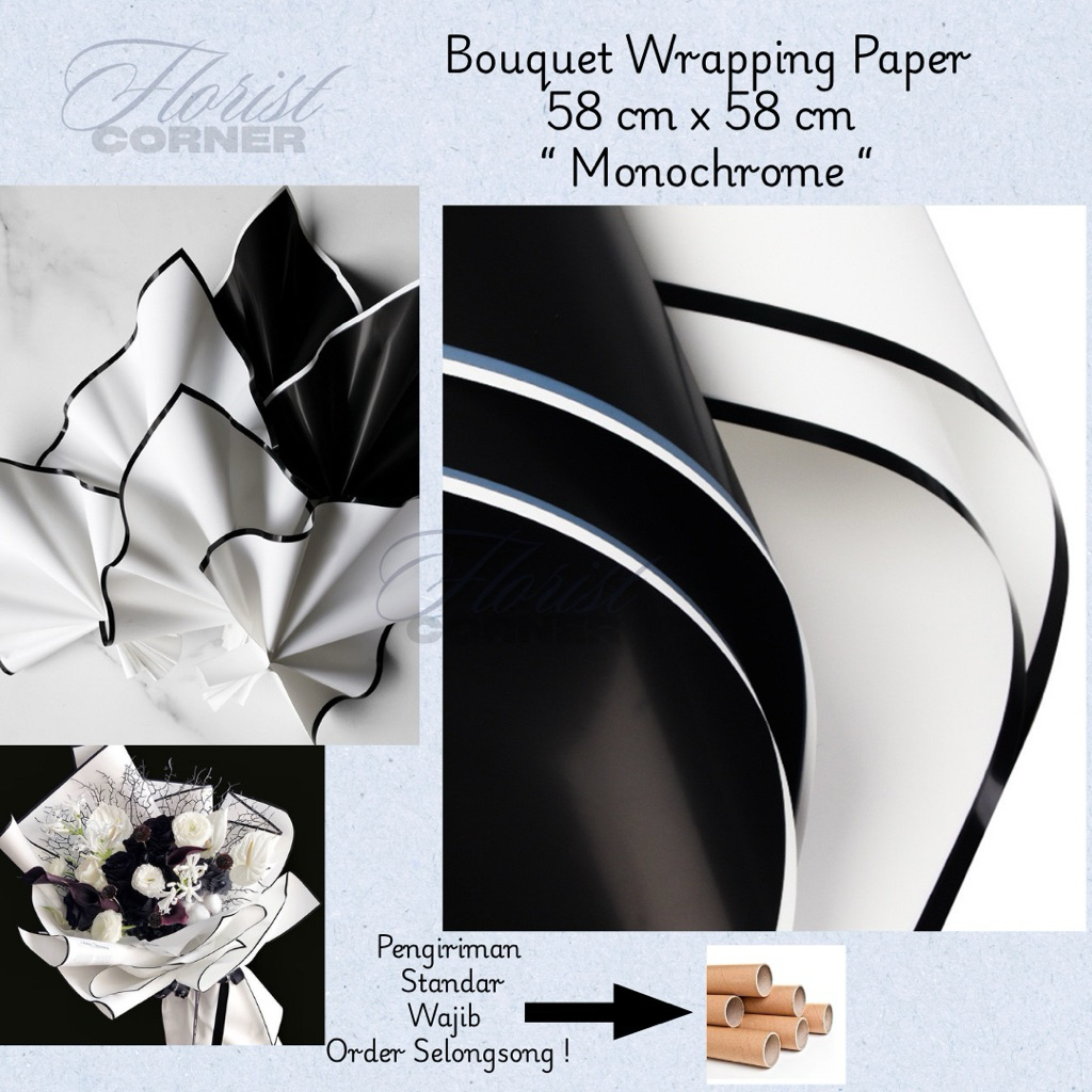 

[ Per Lembar ] Kertas Buket Monokrom / Cellophane Flower Wrapping