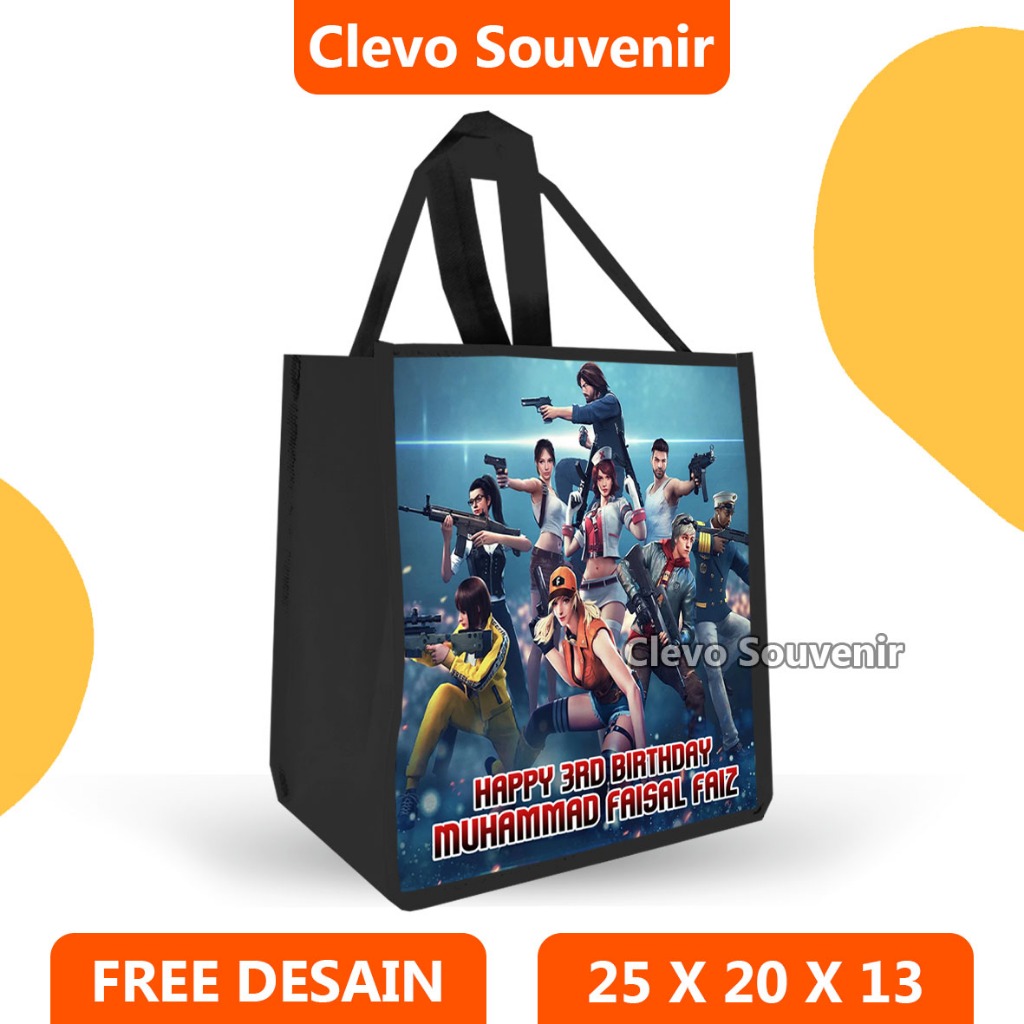 

Tas Souvenir Ultah Anak Custom Desain Kartun Free Fire