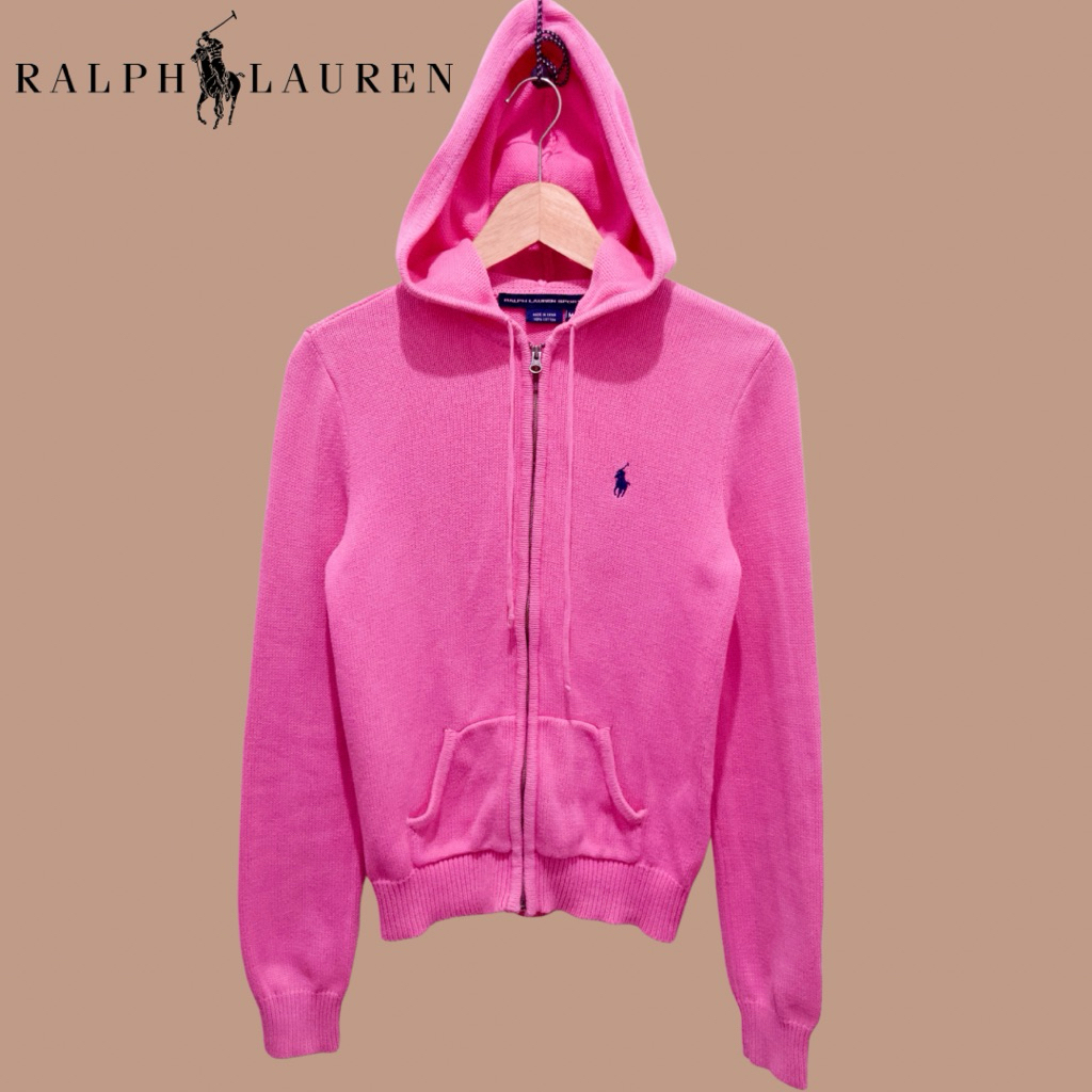 Ralph Lauren Sport Pink Full Zip Hoodie Cotton Sweater