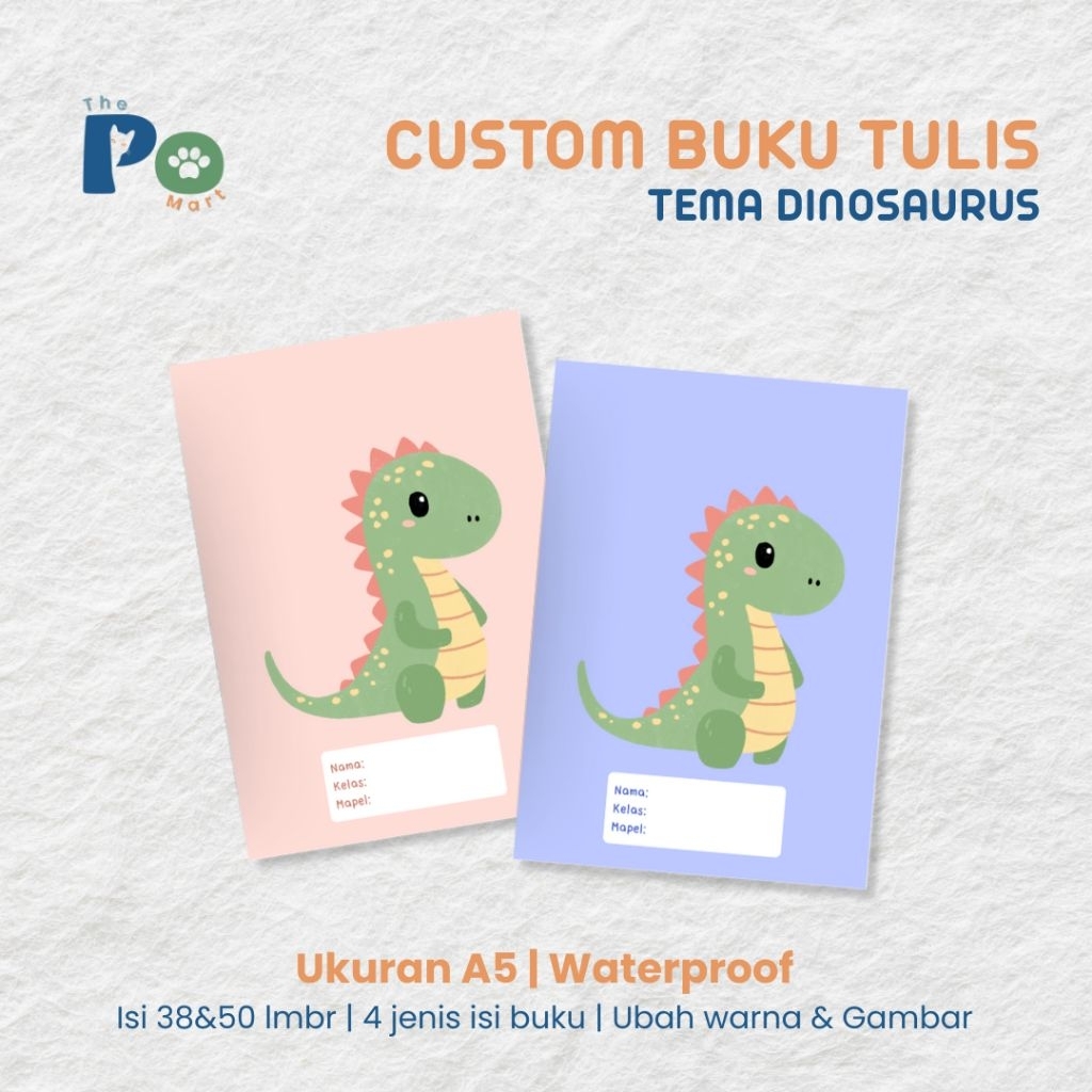 

Custom Buku Tulis A5 isi 38 Lembar Bergambar (Versi Dino)