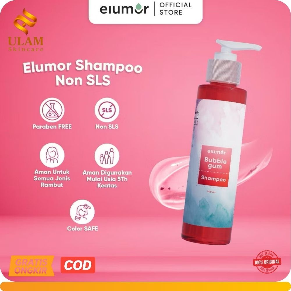 ELUMOR BUBBLE GUM Shampo 200ML - Shampo Rambut Rontok /Shampo Rambut Kering