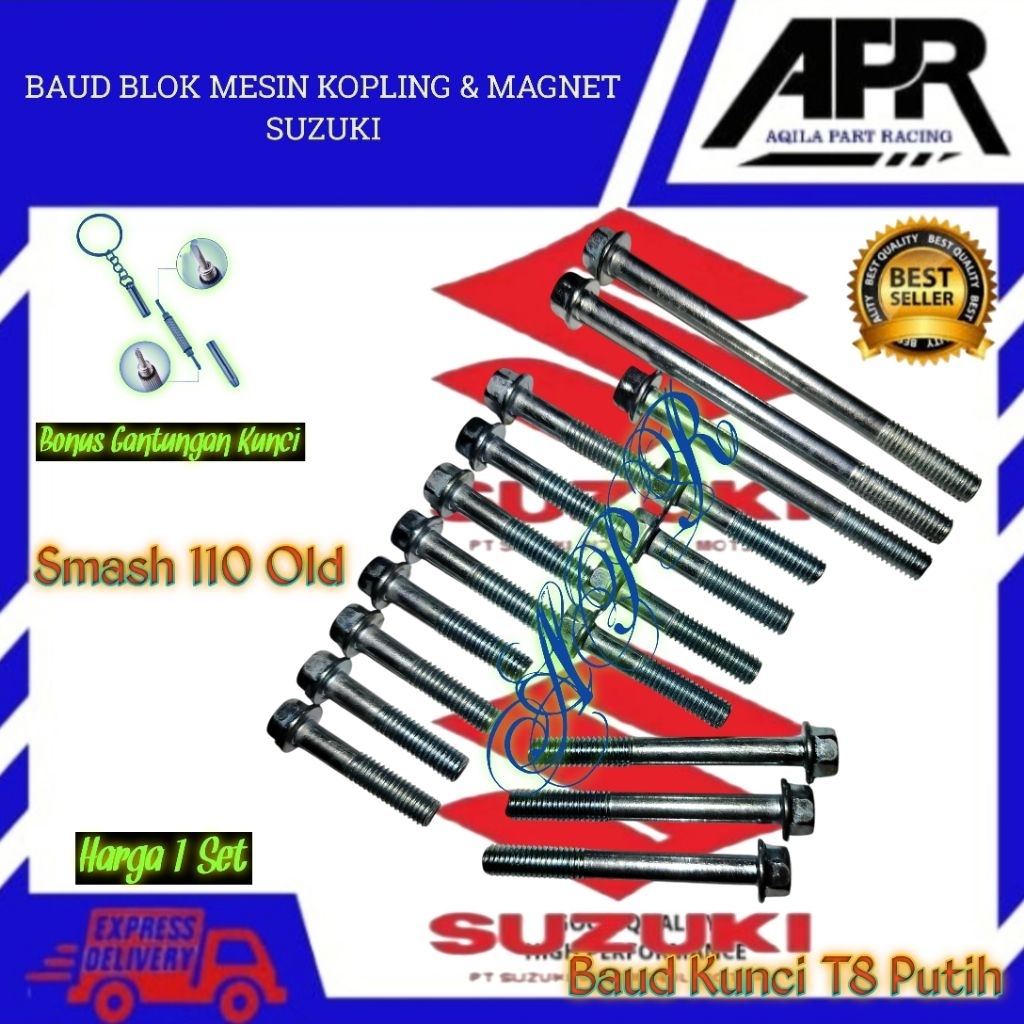Baud Baut Blok Mesin Kopling dan Magnet Kiri-Kanan FULL Set Suzuki Smash 110 Old