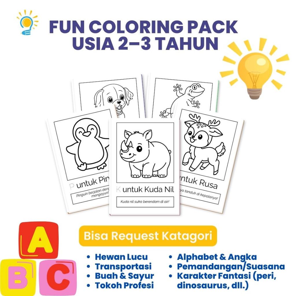 

Fun Coloring Pack – Paket Mewarnai Edukatif 50 Lembar (Usia 2–3 Tahun)