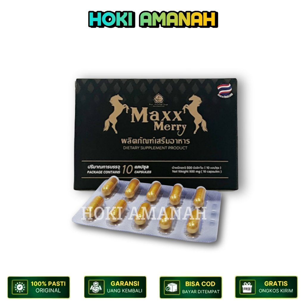 Obat Kuat Stamina Pria Maxx Merry 10 Kapsul Asli Thailand Herbal Alami Vigra 100% Original Gold