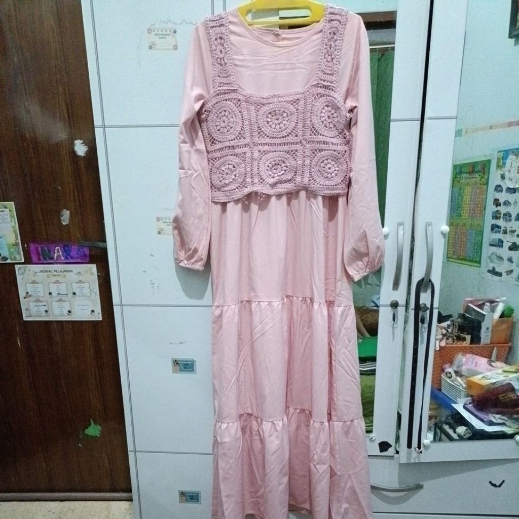 Gamis 2in1 Pink Rompi Takut Pre 🩷 Pribadi