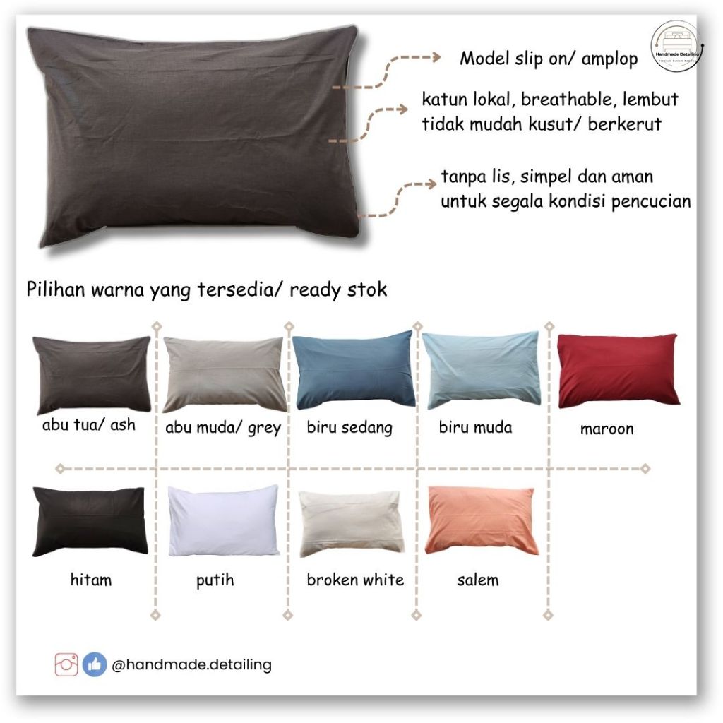 Sarung Bantal Katun Polos (Pillow Case-Hotel Standard)