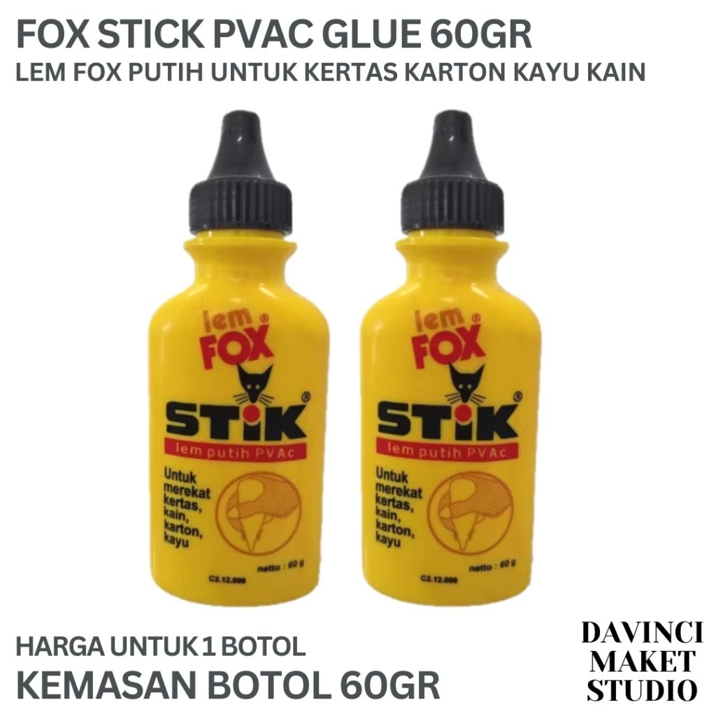 

(Stick) Lem Putih Fox Sticks Cair Rumput Tabur Sintetis Kertas Kain Kayu Balsa Maket Diorama - White Glue Fox Stick PVAC 60ML