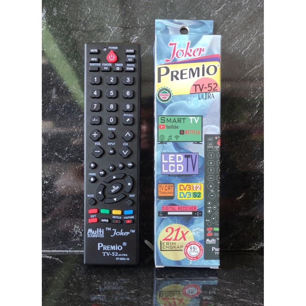 Remot TV UNIVERSAL JOKER PREMIO TV-52 Remote LCD / LED /  TABUNG / HDMI /  HD / DIGITAL RECEIVER MIT
