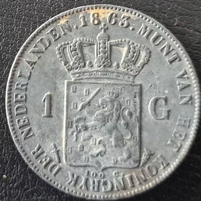 koin perak 1 Gulden Willem 3 thn 1863