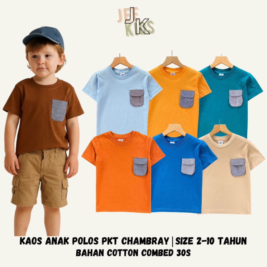 Kaos Polos Anak Laki Laki| Kaos Anak Laki Laki| Kaos Anak Saku Denim| Kaos Anak Pocket Tee Chambray|