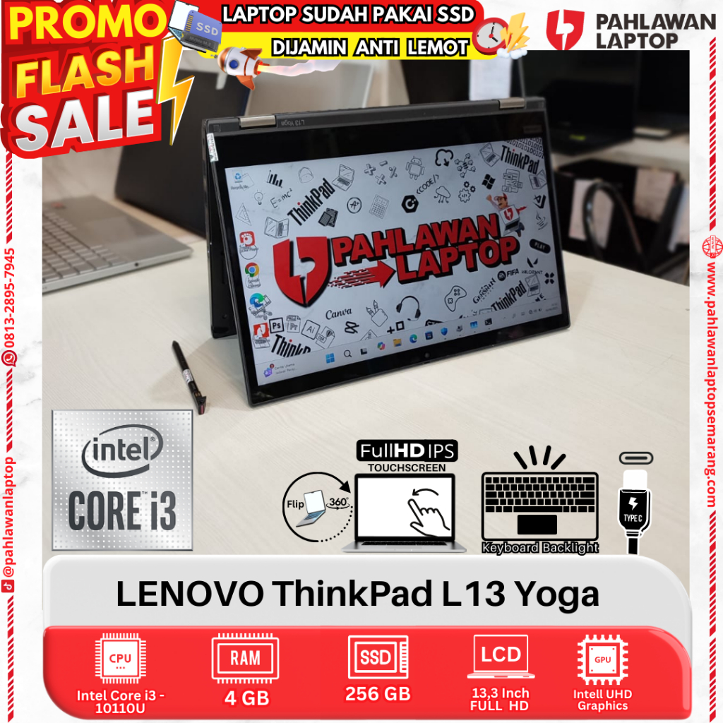 LAPTOP LENOVO ThinkPad L13 Yoga CORE i3 GEN 10 RAM 4GB SSD 256GB FLIP TOUCHSCREEN