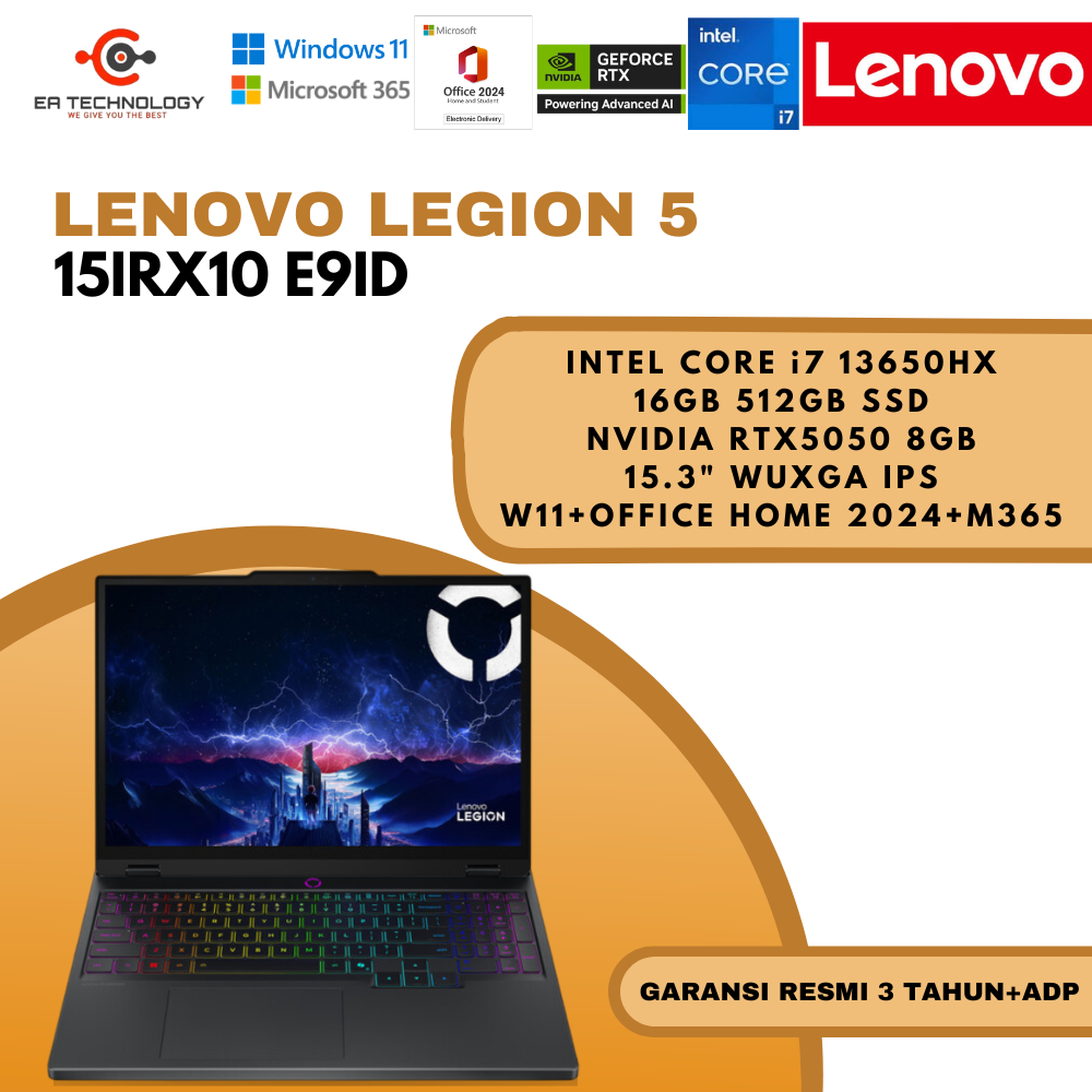 LENOVO LEGION 5 15IRX10-E9ID Core i7-13650HX 16GB 512SSD RTX5050 8GB 15.3" WUXGA IPS W11+OFFICE HOME