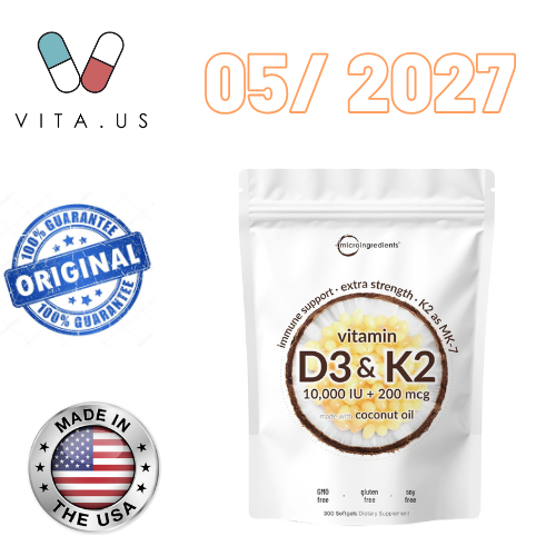 MicroIngredients Vitamin D3 250mcg 10000IU + K2 200mcg isi 300 softgels