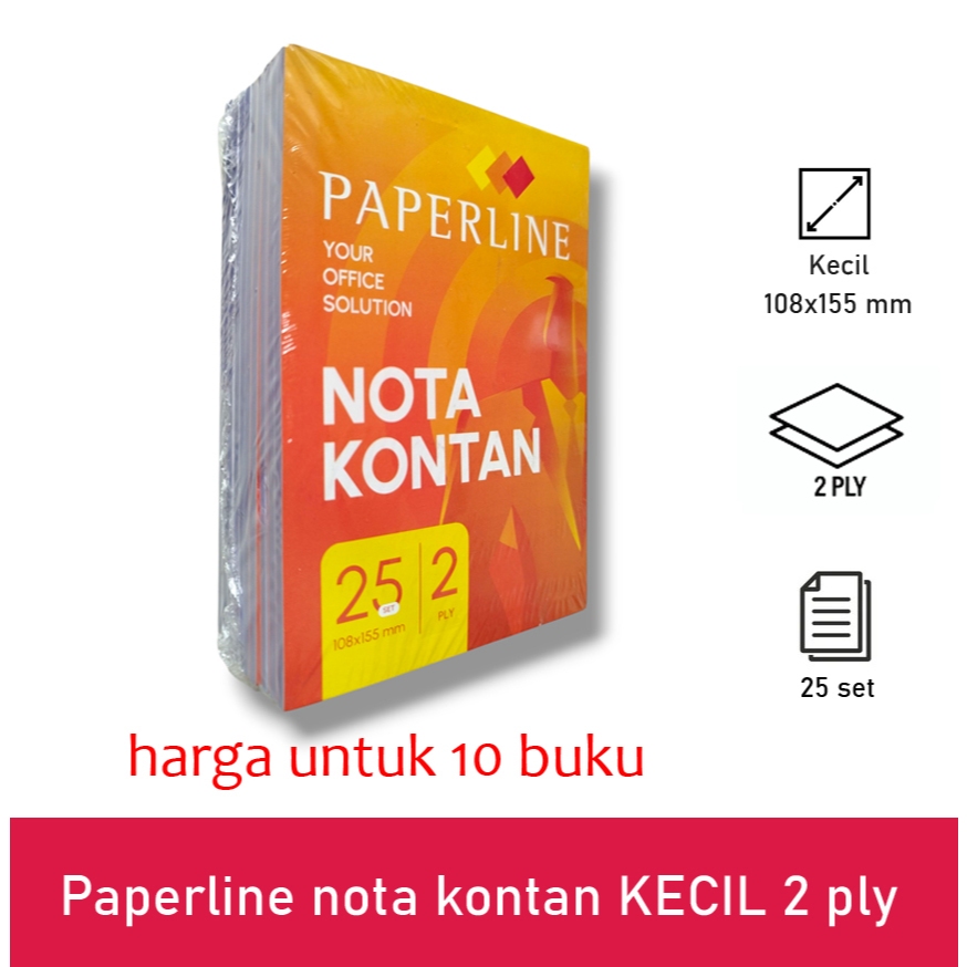 

Buku nota Paperline 2 ply KECIL Buku nota kontan 2 rangkap buku nota NCR (PAK 10 buku) PACK isi 10 buku