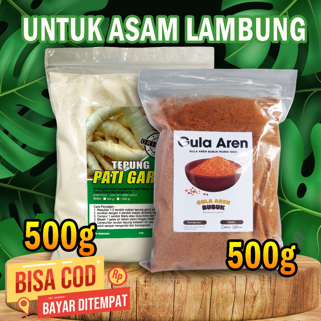 

TEPUNG GARUT UNTUK ASAM LAMBUNG 500gram + GULA AREN BUBUK 500gram