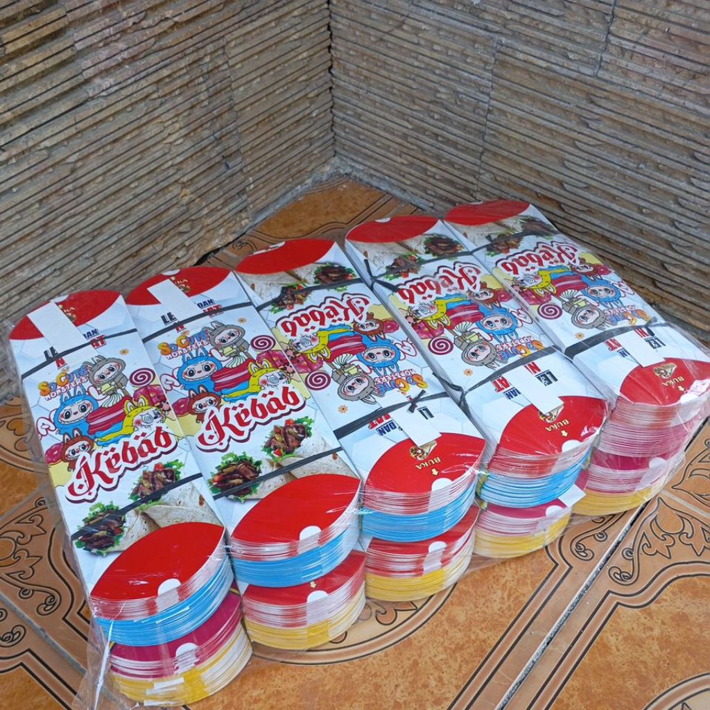 

MURAH BERKUALITAS @500pcs dus kemasan kebab ivory motif labubu warna mix uk 24x9